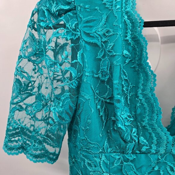 Vintage Carmella's Creation Teal Lace Taffeta 80s Formal Prom Dress Size 12 - Picture 7 of 16